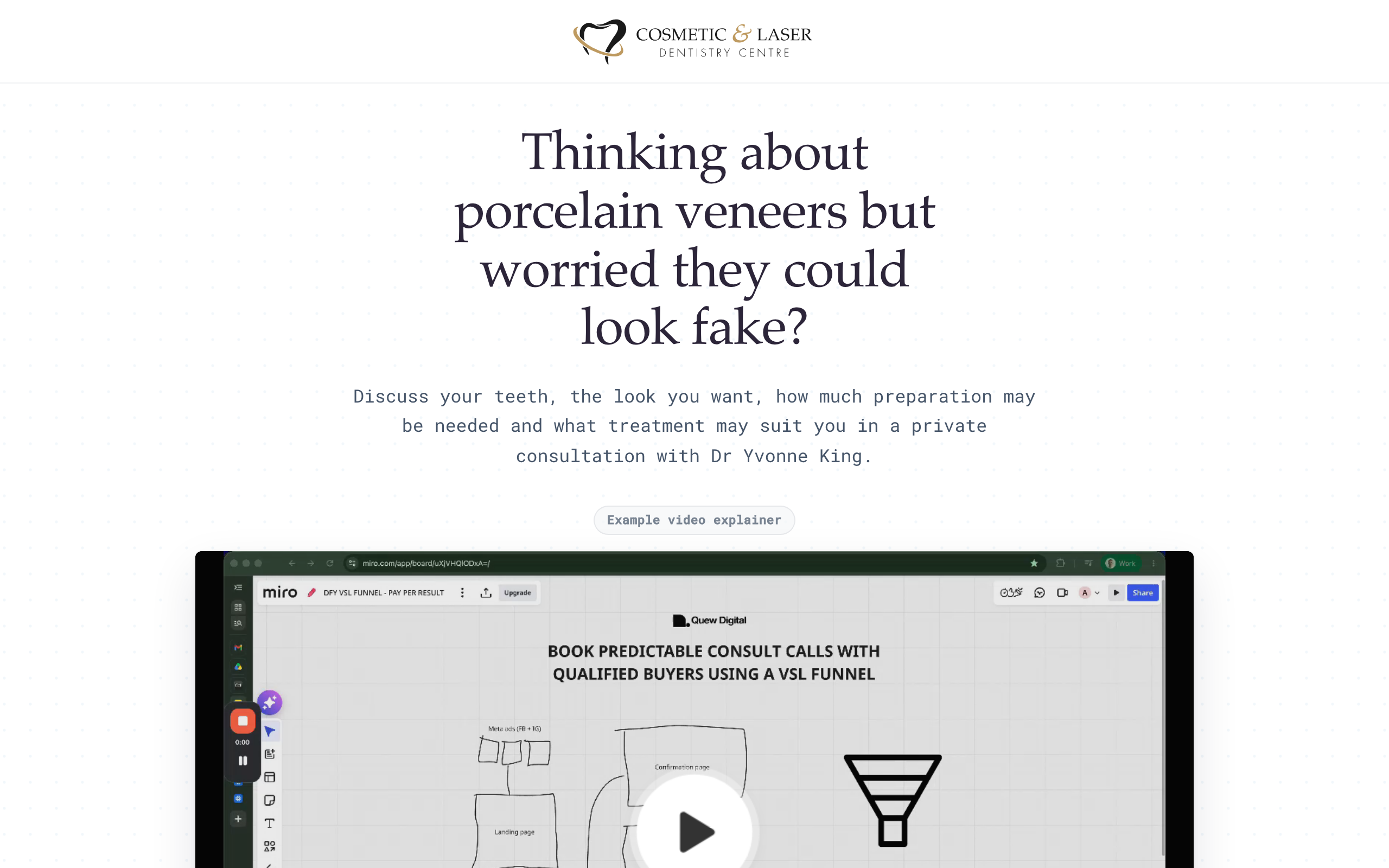 Landing page preview for Cosmetic & Laser Dentistry Centre